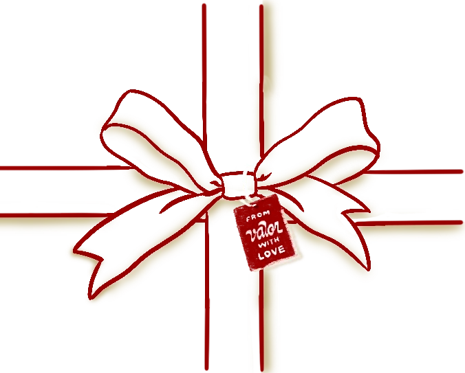 A red illustration of a gift bow